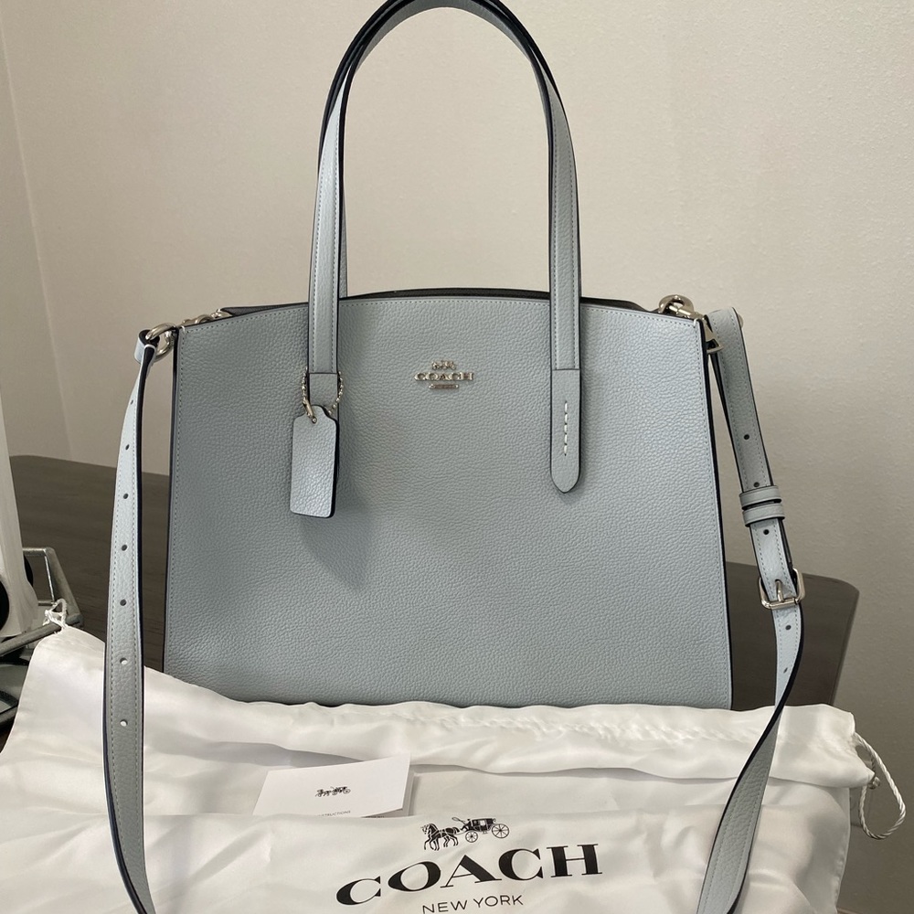Coach Charlie Carryall Sky Blue Pebbled Leather NWOT